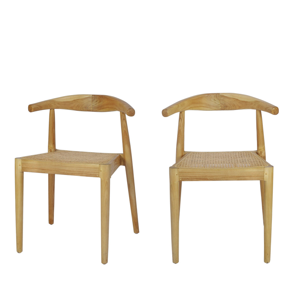Lot de 2 chaises design en bois massif de teck dossier arrondi DALI