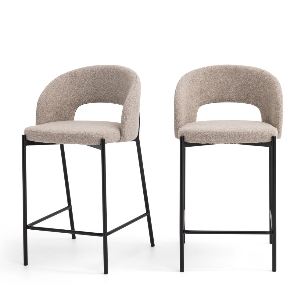 Soren - Lot de 2 chaises de bar en tissu bouclette et métal 65cm - Couleur - Beige chiné