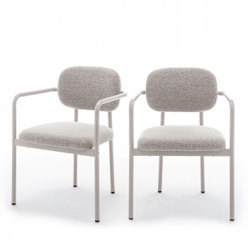 Stuart - Lot de 2 fauteuils de table en tissu bouclette pieds beiges