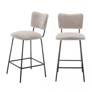 Vander - Lot de 2 chaises de bar en tissu et métal H65cm