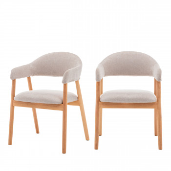 Marina - Lot de 2 fauteuils de table en tissu et bois
