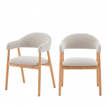 Marina - Lot de 2 fauteuils de table en tissu bouclette et bois