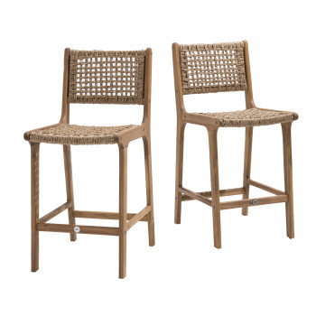 Lexia - Lot de 2 tabourets de bar en bois d'acacia et résine tressée H76cm