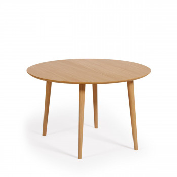 Oqui - Table à manger extensible 6 à 10 personnes en laqué pieds bois ø120-200x120cm