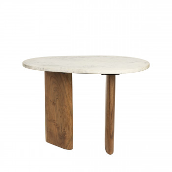 Tanda - Table d'appoint organique en marbre et bois 37x56cm