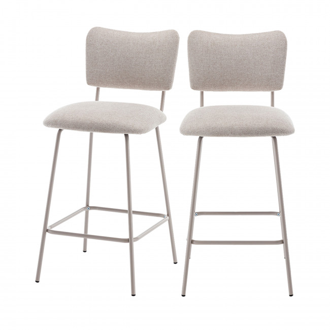 Vander - Lot de 2 chaises de bar en tissu et métal pieds beiges H65cm