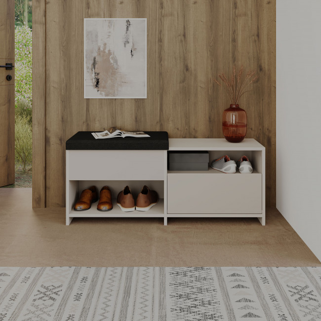 Nexara - Banc d'entrée avec rangement à chaussures 1 porte en bois et tissu L120cm