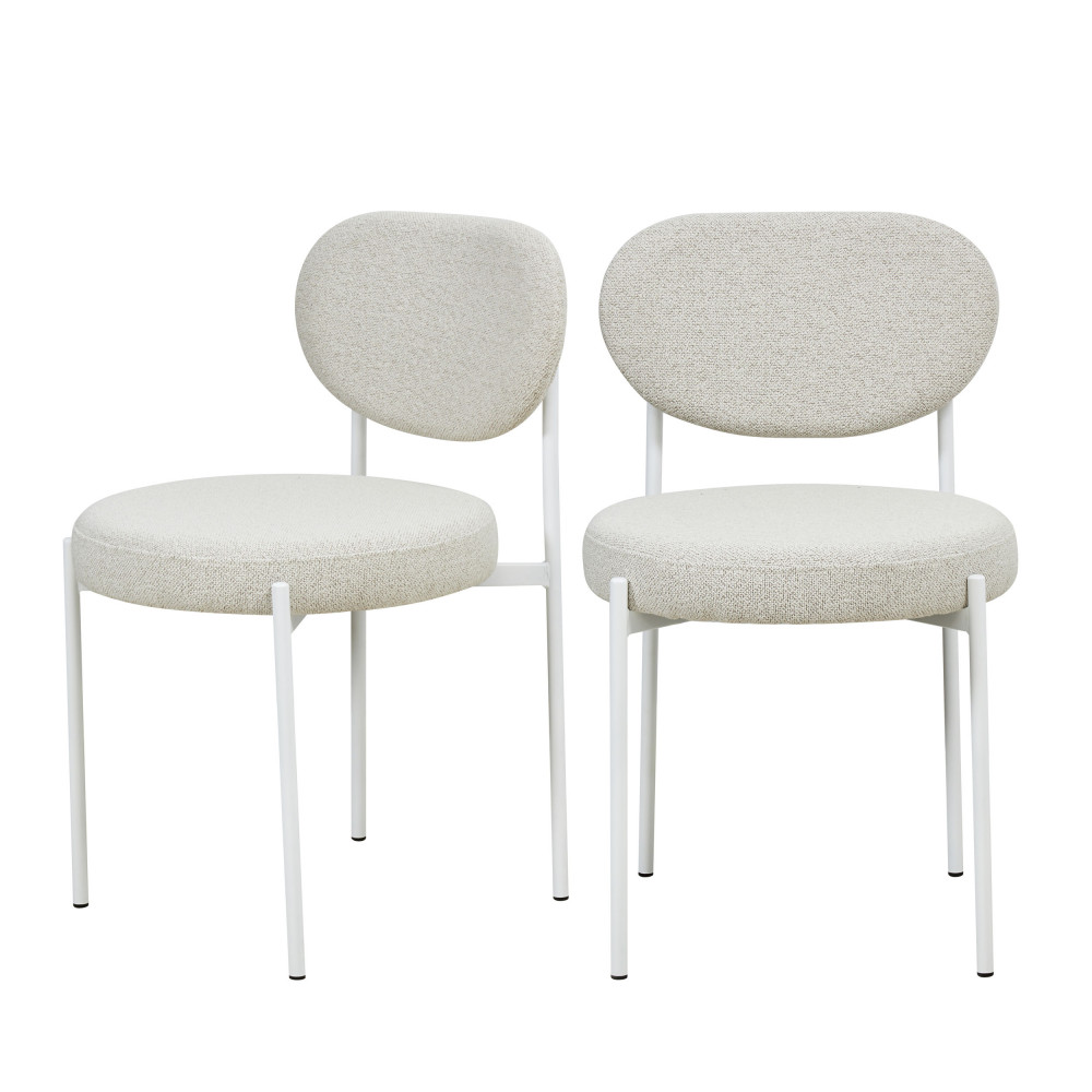 Kyoto - Lot de 2 chaises en tissu bouclette pieds blancs - Couleur - Ecru