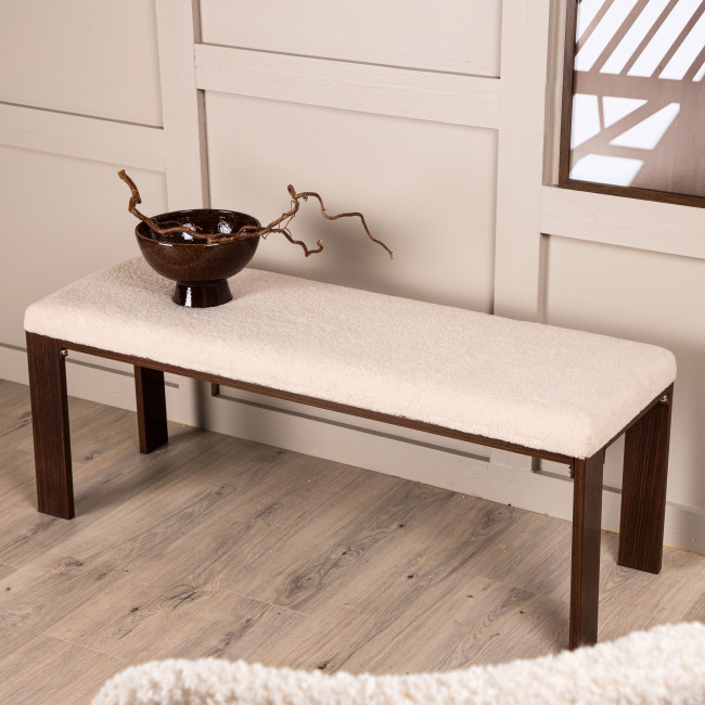 Chester - Banc en tissu bouclette et bois L120cm