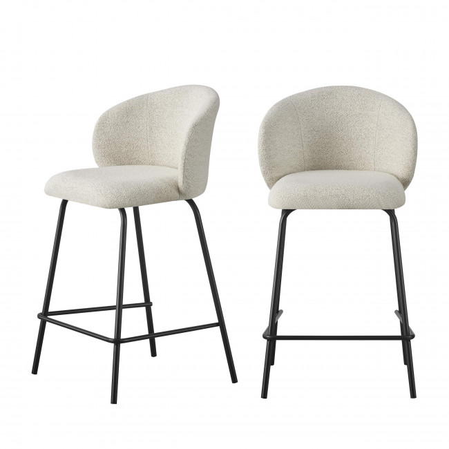 Namia - Lot de 2 tabourets de bar en tissu bouclette et métal H65cm