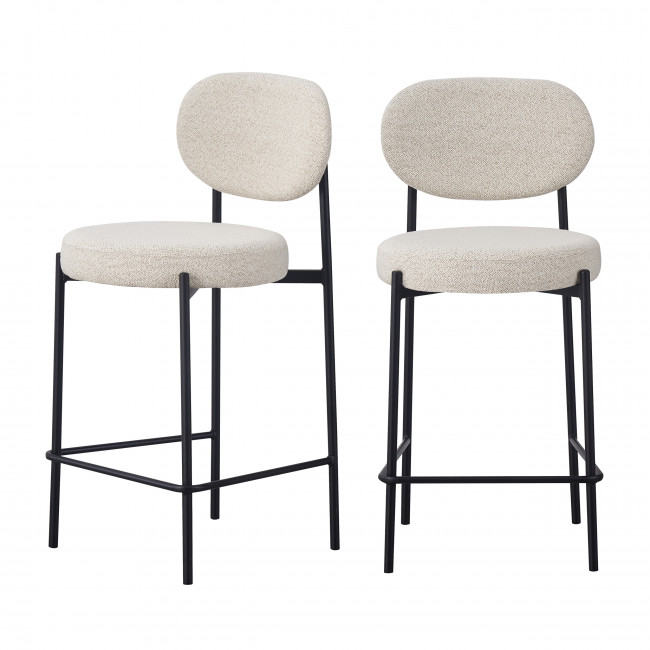 Kyoto - Lot de 2 tabourets de bar en tissu bouclette et métal H65cm