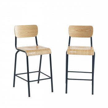 Nino - Lot de 2 tabourets de bar en bois et métal H65,5cm