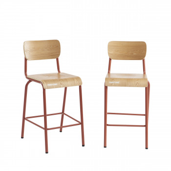 Nino - Lot de 2 tabourets de bar en bois et métal H65,5cm