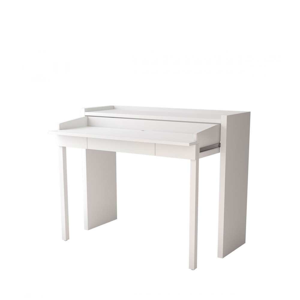 Bureau console blanc et bois 110 cm pour meuble entrée